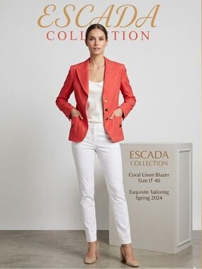 Escada Spring 24 Coral Textured Blazer Jacket 8/10 IT40 Gold Button Retail $1k)